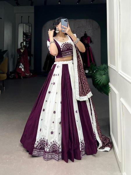 Navratri Special Pure Cotton Gamthi Work Lehenga Choli  Navratri Lehnega Choli