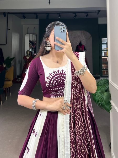 Navratri Special Pure Cotton Gamthi Work Lehenga Choli  Navratri Lehnega Choli