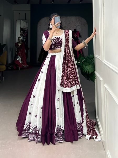 Navratri Special Pure Cotton Gamthi Work Lehenga Choli  Navratri Lehnega Choli