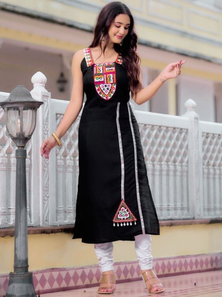 Navratri  Special roman silk Straight Long Kurti    Straight Cut Long Kurtis