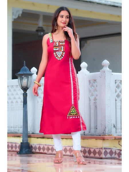 Navratri  Special roman silk Straight Long Kurti    Straight Cut Long Kurtis