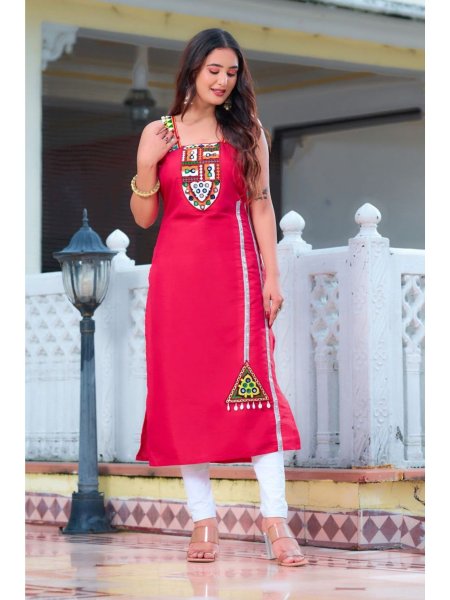 Navratri  Special roman silk Straight Long Kurti    Straight Cut Long Kurtis