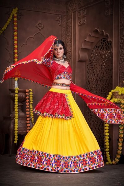 Navratri Special Viscose Rayon Lehenga in Yellow Navratri Lehnega Choli