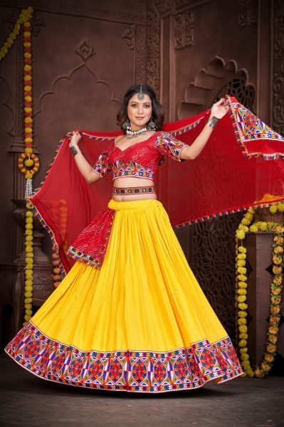 Navratri Special Viscose Rayon Lehenga in Yellow Navratri Lehnega Choli