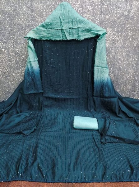  Navy Blue Chanderi Dress Material with Santoon Bottom Ideal for Night Functions  Color Set Matching Dress Material Wholesale