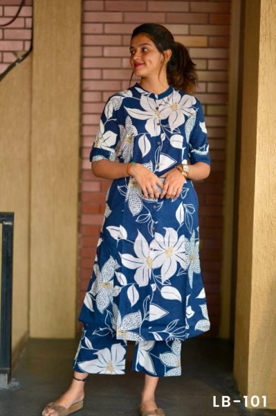 Navy Blue Co-ord Set with Digital Printed Work For  Casual Summer  Wear  CO ORD Sets