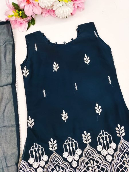 Navy Blue Faux Georgette Plazzo Suit With Sequence Work  Girls Wear