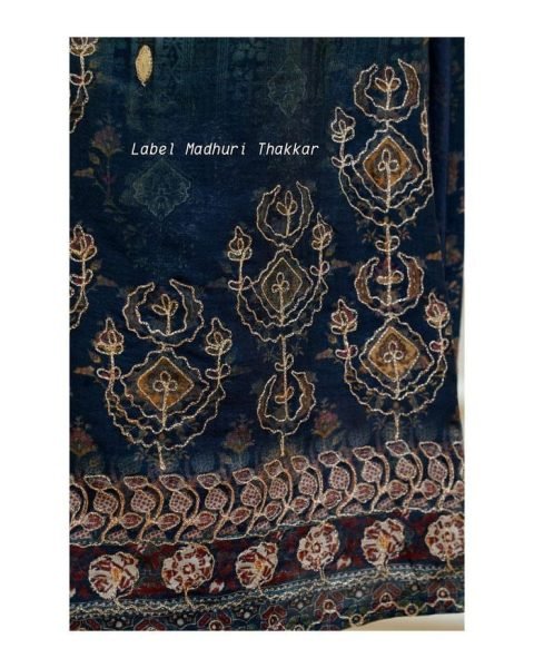 Navy Blue Full Gotta Work   Neck Embroidery Kurti Pant Set  3 Piece Kurti Set
