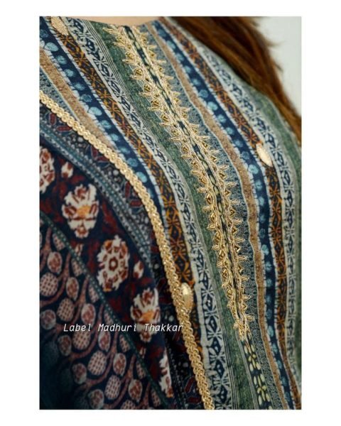 Navy Blue Full Gotta Work   Neck Embroidery Kurti Pant Set  3 Piece Kurti Set