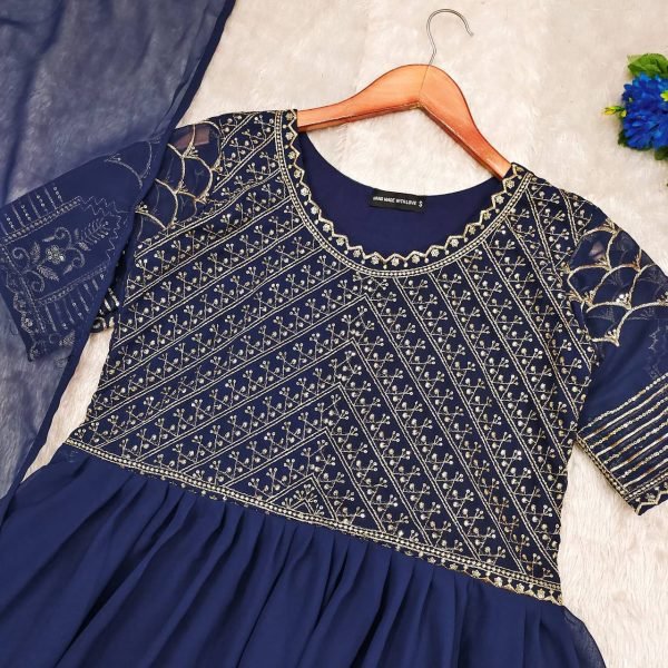 Navy Blue Premium Festive Wear  Anarkali Dress In Best Price  Kurti With Dupatta Wholesale