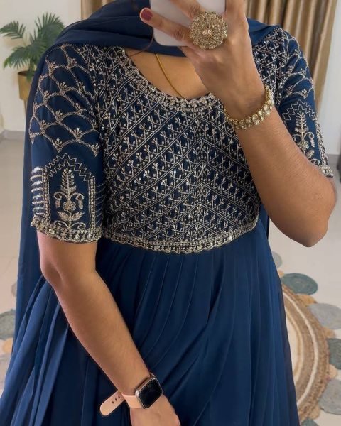 Navy Blue Premium Festive Wear  Anarkali Dress In Best Price  Kurti With Dupatta Wholesale