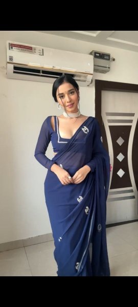 Navy Blue Ready To Wear Saree With Embroidery Work  Ready To Wear Saree 