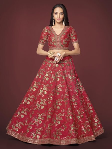 Neon Slub Silk Bridal Lehenga Choli with Zari   Dori Sequins Embroidery Elegant Wedding Collection Designer Lehenga Choli