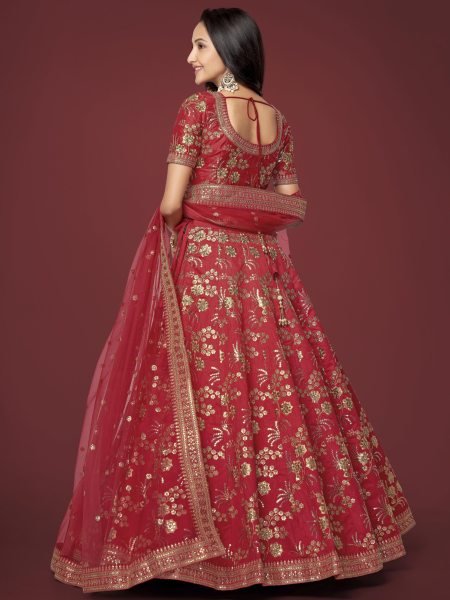 Neon Slub Silk Bridal Lehenga Choli with Zari   Dori Sequins Embroidery Elegant Wedding Collection Designer Lehenga Choli