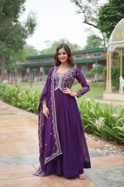 Elegant Faux Blooming Gown with Sequins and Zari Embroidery for Women     Premium Collection Plus Size Kurti / Gown