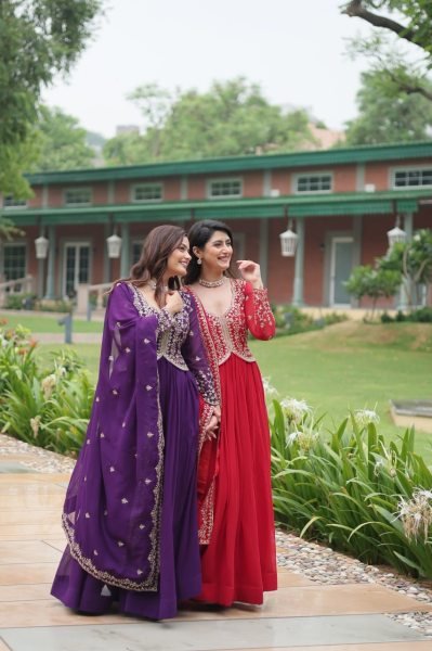 Elegant Faux Blooming Gown with Sequins and Zari Embroidery for Women     Premium Collection Plus Size Kurti / Gown