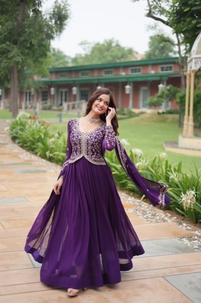 Elegant Faux Blooming Gown with Sequins and Zari Embroidery for Women     Premium Collection Plus Size Kurti / Gown