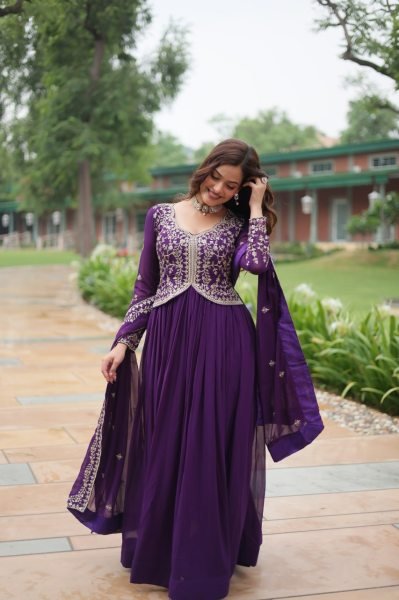 Elegant Faux Blooming Gown with Sequins and Zari Embroidery for Women     Premium Collection Plus Size Kurti / Gown