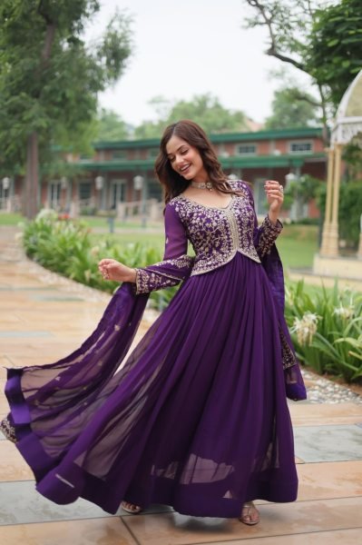 Elegant Faux Blooming Gown with Sequins and Zari Embroidery for Women     Premium Collection Plus Size Kurti / Gown