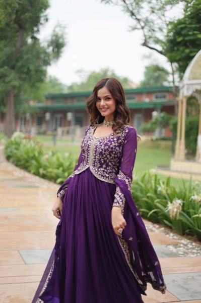 Elegant Faux Blooming Gown with Sequins and Zari Embroidery for Women     Premium Collection Plus Size Kurti / Gown