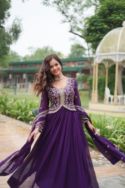 Elegant Faux Blooming Gown with Sequins and Zari Embroidery for Women     Premium Collection Plus Size Kurti / Gown