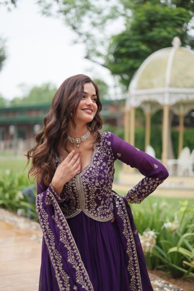 Elegant Faux Blooming Gown with Sequins and Zari Embroidery for Women     Premium Collection Plus Size Kurti / Gown