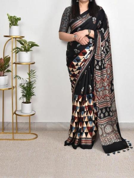 New Ajrakh Print Cotton Sarees Online At Best Rates Sarees 