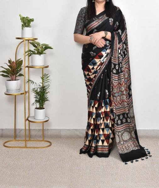 New Ajrakh Print Cotton Sarees Online At Best Rates Printed Cotton Sarees Wholesale