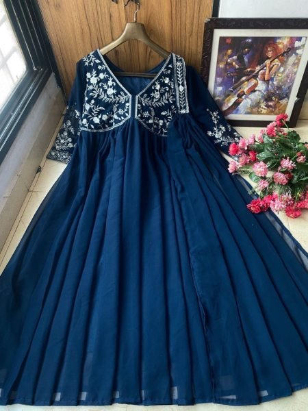 New Amazing Georgette Gown And Dupatta With Embroidery Work  Ready To Wear Collection