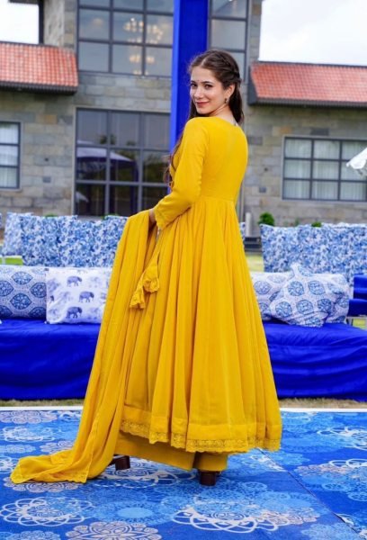 New Anarkali Faux Georgette Gown And Pant Dupatta And Fully Flair  3 Piece Kurti Set