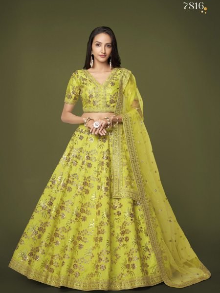 New Arrival Party Wear Lehenga Choli Slub Silk with Dori Sequins Zari Embroidery Perfect for Weddings Festivals