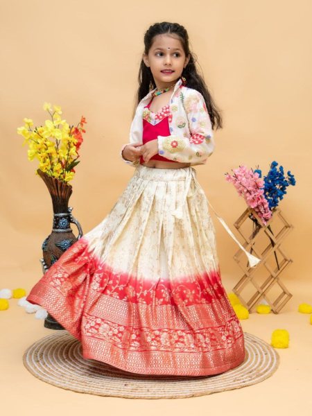 New Arrival Georgette Sequence Embroidery Work Kids Lehenga Choli With Jacket  Girls Wear