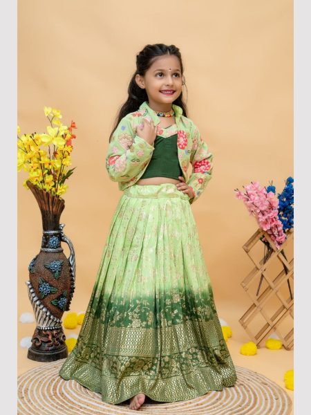 New Arrival Georgette Sequence Embroidery Work Kids Lehenga Choli With Jacket  Girls Wear