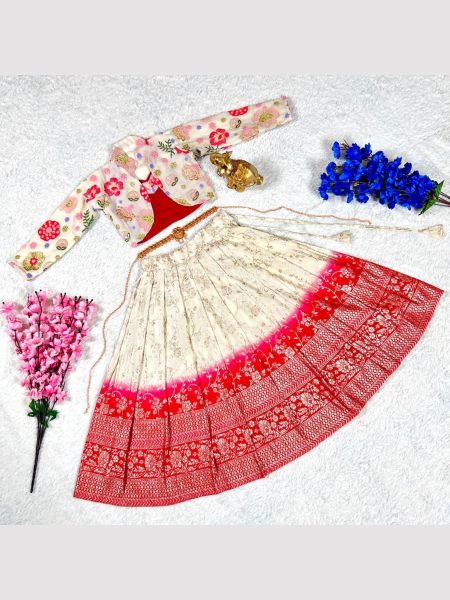 New Arrival Georgette Sequence Embroidery Work Kids Lehenga Choli With Jacket  Girls Wear