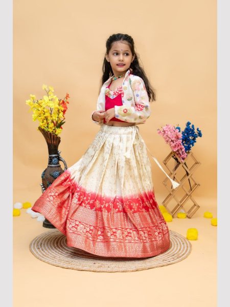 New Arrival Georgette Sequence Embroidery Work Kids Lehenga Choli With Jacket  Girls Wear