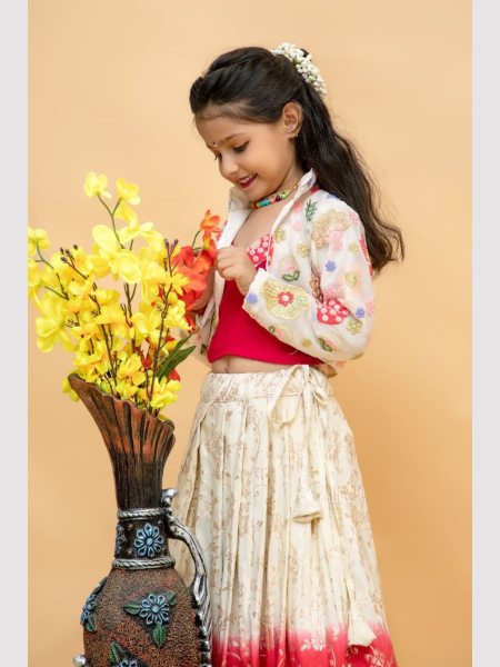 New Arrival Georgette Sequence Embroidery Work Kids Lehenga Choli With Jacket  Girls Wear