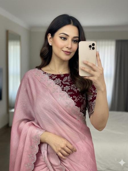 New Arrival Moss Chiffon Saree with Siroski Sequence Border and Embroidery Blouse Sarees 