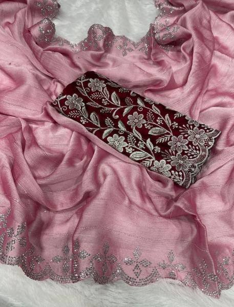 New Arrival Moss Chiffon Saree with Siroski Sequence Border and Embroidery Blouse Pure Chiffon Sarees Wholesale