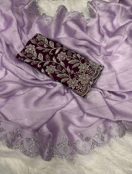 New Arrival Moss Chiffon Saree with Siroski Sequence Border and Embroidery Blouse Pure Chiffon Sarees Wholesale