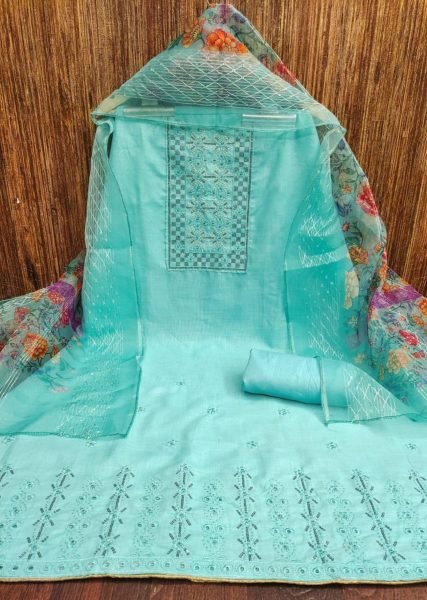 New Arrival Of Cotton Dress Material With Bottom And Organza Dupatta Color Set Matching Dress Material Wholesale