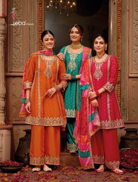 New Arrival  Sea Orange A Line Kurta with Palazzo   Dupatta Ready to Wear Wholesale Offer Designer Plazzo Salwar Suits Wholesale