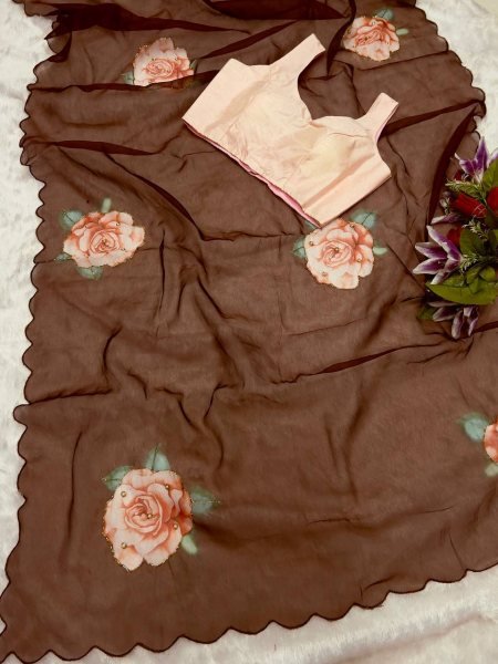 New Arrival Women Embroidered Art Silk Saree Organza Sarees Wholesale