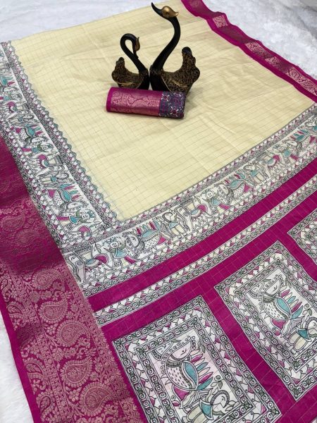 New Arrivals  Lightweight Mangalagiri Dola Sarees with Weaving checks  zari borders  and rich Kalamkari pallu South Indian Saree 