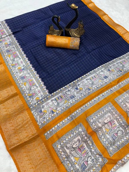 New Arrivals  Lightweight Mangalagiri Dola Sarees with Weaving checks  zari borders  and rich Kalamkari pallu South Indian Saree 