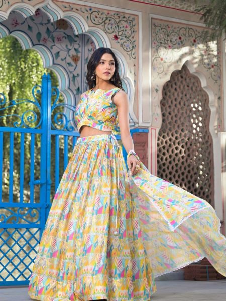 New Arrivals Multicolor Slim Georgette Silk Ready Made Jacket Style Lehenga Choli    Lehenga