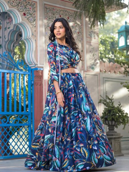 New Arrivals Multicolor Slim Georgette Silk Ready Made Jacket Style Lehenga Choli    Lehenga