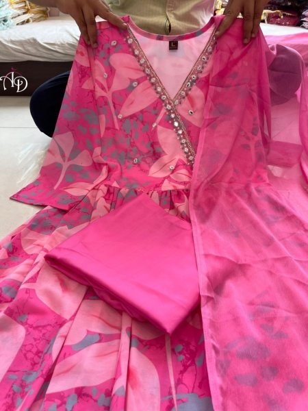 New Arrivals Pure Chiffon Kurti Pant With Dupatta  3 Piece Kurti Set