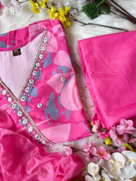 New Arrivals Pure Chiffon Kurti Pant With Dupatta  3 Piece Kurti Set