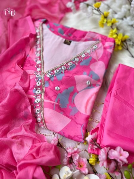 New Arrivals Pure Chiffon Kurti Pant With Dupatta  3 Piece Kurti Set