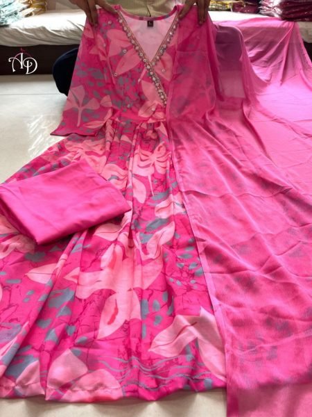 New Arrivals Pure Chiffon Kurti Pant With Dupatta  3 Piece Kurti Set